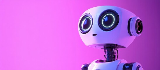 Poster - Adorable robot gazing upward against a purple backdrop Concept of technology 3D visualization