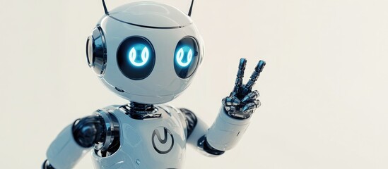 Poster - Adorable robot displaying a peace sign gesture