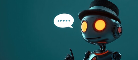 Poster - Cartoon robot with a hat featuring a thought bubble