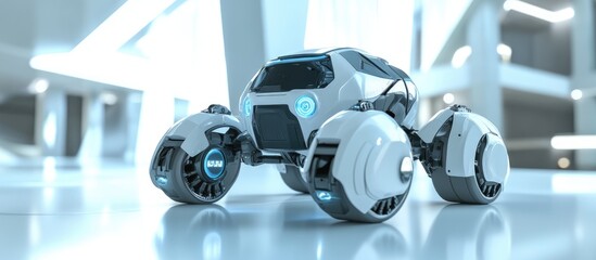 Poster - Robot on wheels positioned on a white tabletop