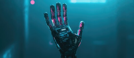 Poster - Futuristic android hand lifted upwards Concept of sci fi technology design