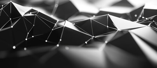 Fototapete - Black and white background featuring interconnected triangles dots and lines A modern polygonal design in 3D rendering
