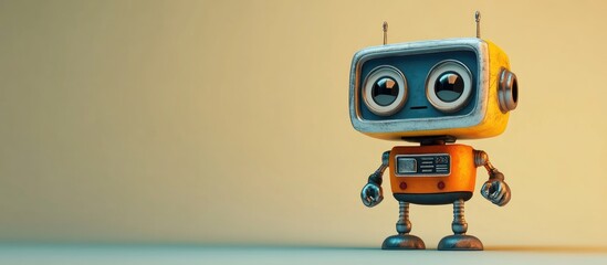 Poster - 3D illustration of a toy character resembling a TV robot