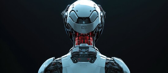 Poster - Back view of a robotic woman or female cyborg against a dark background 3D rendering