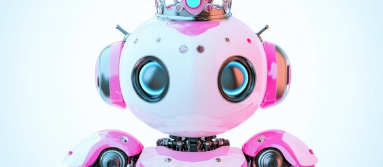 Poster - Adorable pink robotic girl wearing a crown featuring a 3D rendered design set against a white background