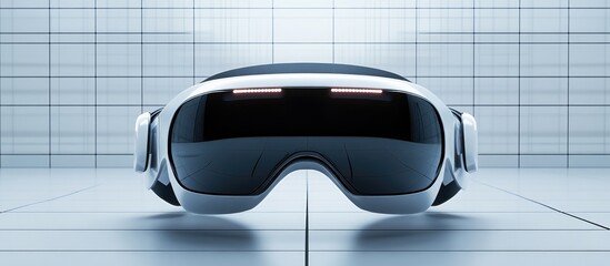Poster - Virtual reality concept featuring a stylized representation of VR glasses set against an abstract gray grid backdrop 3D digital artwork