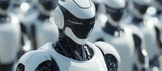 Poster - Robots in a futuristic environment in motion Showcasing advanced technology through 3D rendered robotic actions