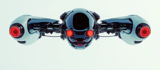 Poster - Futuristic flying robot from a top rear perspective 3D illustration
