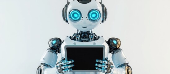 Aufkleber - 3D rendered robot assistant holding a digital tablet set against a white background