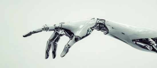 Poster - Robotic hand against a white background symbolizing future technologies in industrial and energy fields emphasizing automation in production processes
