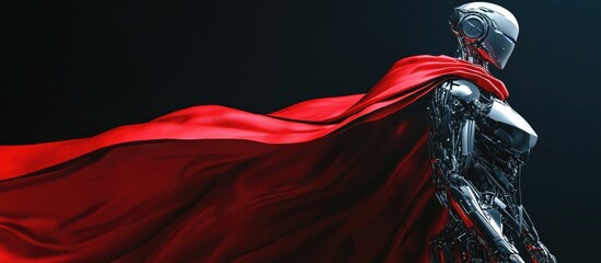 Poster - 3d rendering of a superhero cyborg or heroine robot wearing a red cloak