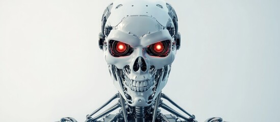 Poster - Angry skeleton robot on a white background 3D illustration