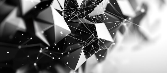 Wall Mural - Black and white background featuring interconnected triangles dots and lines A modern polygonal design in 3D rendering