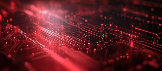 Poster - Abstract circuit board design showcasing futuristic technology featuring a red cyber security theme with a high speed digital internet effect and motion blur elements