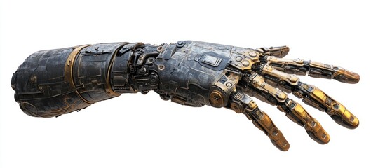 Poster - Metallic robot hand crafted from machine parts isolated on a white background with a clipping path