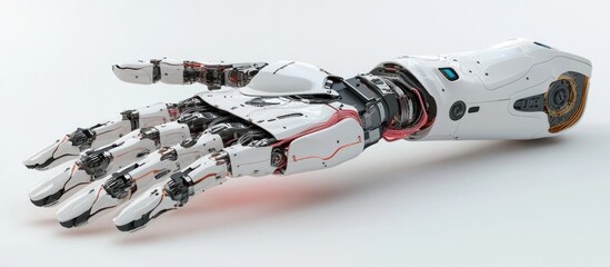 Poster - 3D rendering of a robotic hand in an open or extended position on a white background