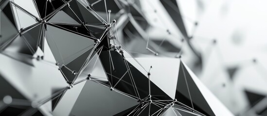Fototapete - Black and white background featuring interconnected triangles dots and lines A modern polygonal design in 3D rendering