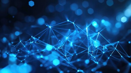 Poster - Abstract low poly background in shades of blue featuring interconnected dots and lines representing technology and science themes