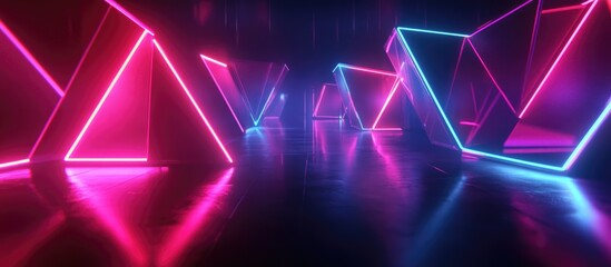 Poster - Glowing neon geometric shapes on a dark background