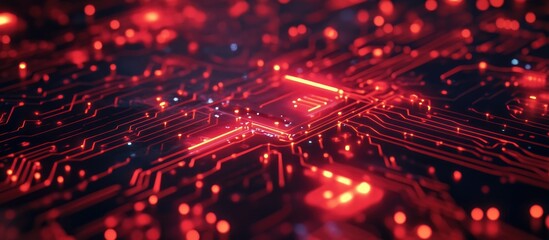 Poster - Abstract circuit board design showcasing futuristic technology featuring a red cyber security theme with a high speed digital internet effect and motion blur elements