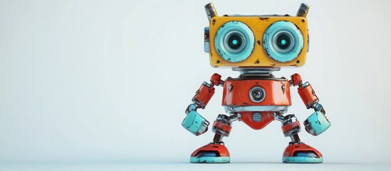 Poster - Colorful cartoon robot on a white background 3D illustration