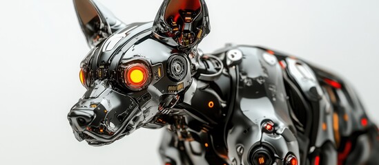 Poster - Alert cyber dog against a white backdrop 3D illustration