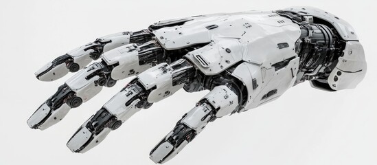 Poster - 3D Illustration of an Isolated Mechanical Robotic Hand on a White Background