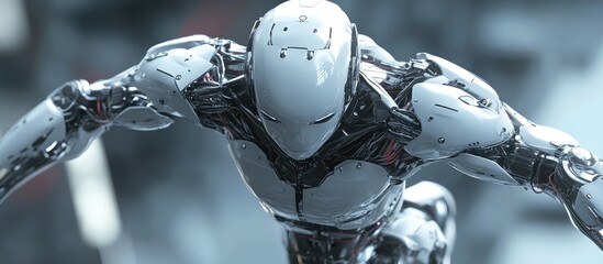 Poster - cyborg in a dynamic pose from a rear view 3d illustration