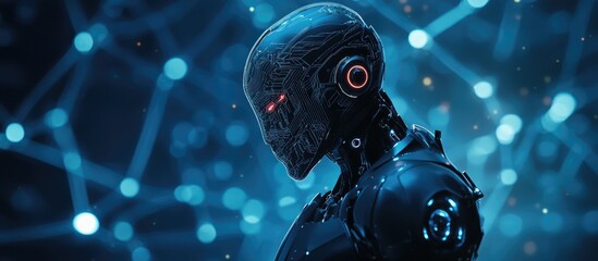 Poster - Robot in a digital environment with a virtual backdrop 3D rendering