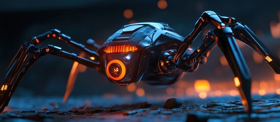 Poster - Spider bot poised for action depicted in a close up 3D illustration