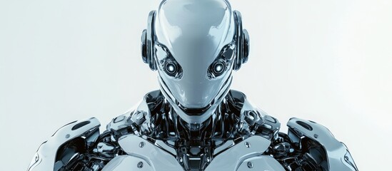 Poster - futuristic steel robot cyborg warrior 3d rendering on white background