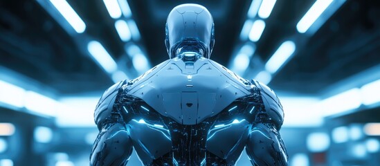 Poster - cyborg in a rear view pose depicted in a detailed 3d illustration