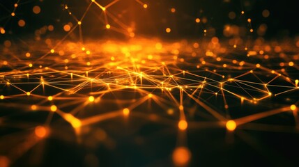 Poster - Glowing lines and dots create a digital plexus in this abstract 3D rendering representing a network or connection concept