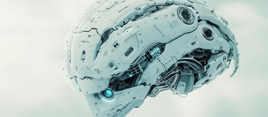 Poster - Futuristic white robotic brain concept 3D rendering of a cyborg brain design