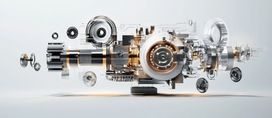 Poster - Stylized abstract collage featuring a metal automatic forming machine isolated on a white background complete with a clipping path