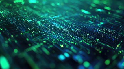 Aufkleber - Digital technology connection with blue and green background featuring abstract elements of cyber information innovation and network data visualization in an AI context