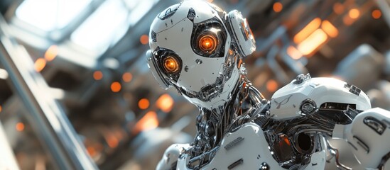 Poster - cybernetic fighter poised for action 3d illustration