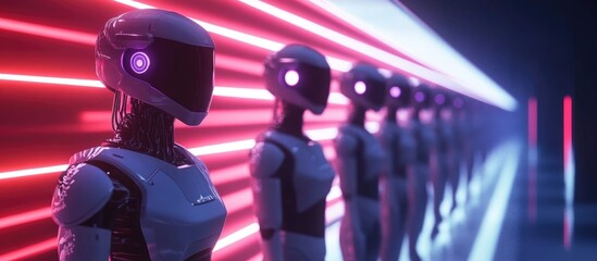 Aufkleber - 3D rendering of AI robots competing as personal assistants in a futuristic scenario