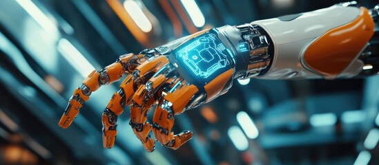 Aufkleber - Cyborg robot hand displays Industry 4 0 symbol representing the concept of artificial intelligence in a 3D rendering