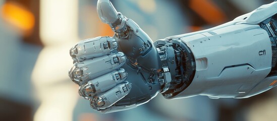 Poster - 3D render of a robotic hand making a thumbs up gesture