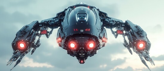 Poster - Fast flying cyber mech from a rear perspective 3D illustration