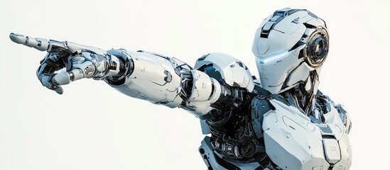 Poster - Cyborg with white features pointing a finger isolated on a white background 3D rendering