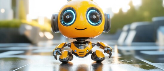 Poster - Adorable small robotic toy in 3D rendering