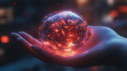 Fototapete - A 3D rendered representation of Artificial Intelligence being held in a hand