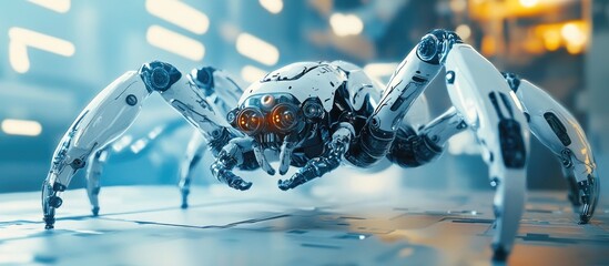 Poster - Futuristic robotic spider with cyborg features in a sci fi setting