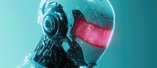 Poster - 3D illustration of a sci fi robot with a glowing computer display for a head showcasing advanced artificial intelligence concepts and futuristic design elements