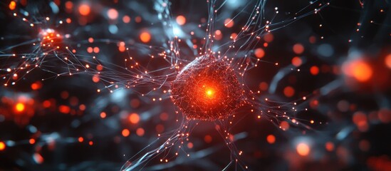Aufkleber - Digital data and neural connectivity represented as artificial intelligence on a black background illustrating technology and medical concepts through a 3D abstract motion graphic