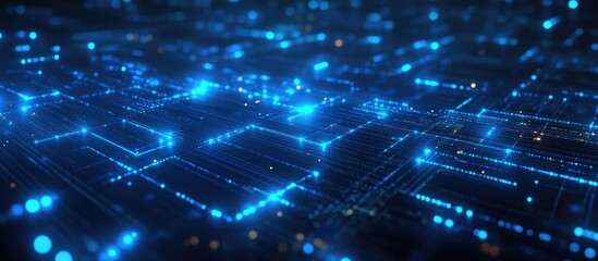 Fototapete - Abstract blue background featuring glowing lines related to data technology