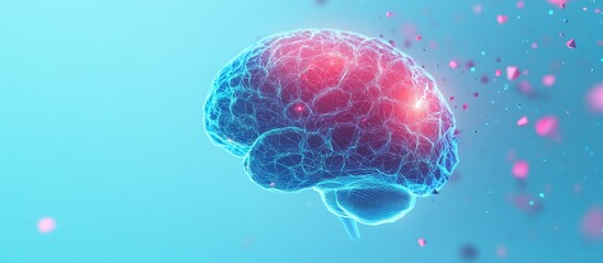 Aufkleber - Glowing polygonal brain hologram on a soft blue background representing concepts in neurology and artificial intelligence 3D rendering visualization
