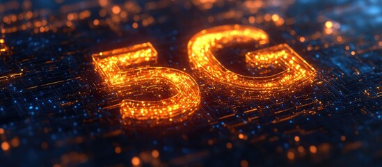 Aufkleber - 3D rendering of glowing gold representing 5G technology for tech themed content